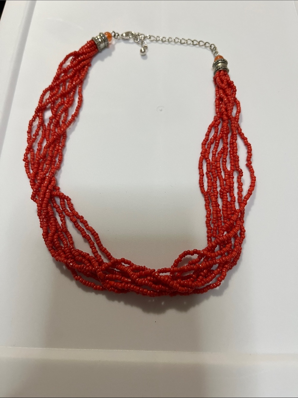 Red Multi-Strand Seed Bead Necklace by